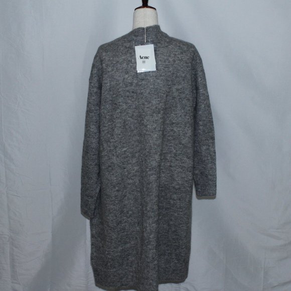 NWT Saks Acne Studios Oversized Grey Melange Long Mohair Knit Cardigan M - Picture 3 of 5